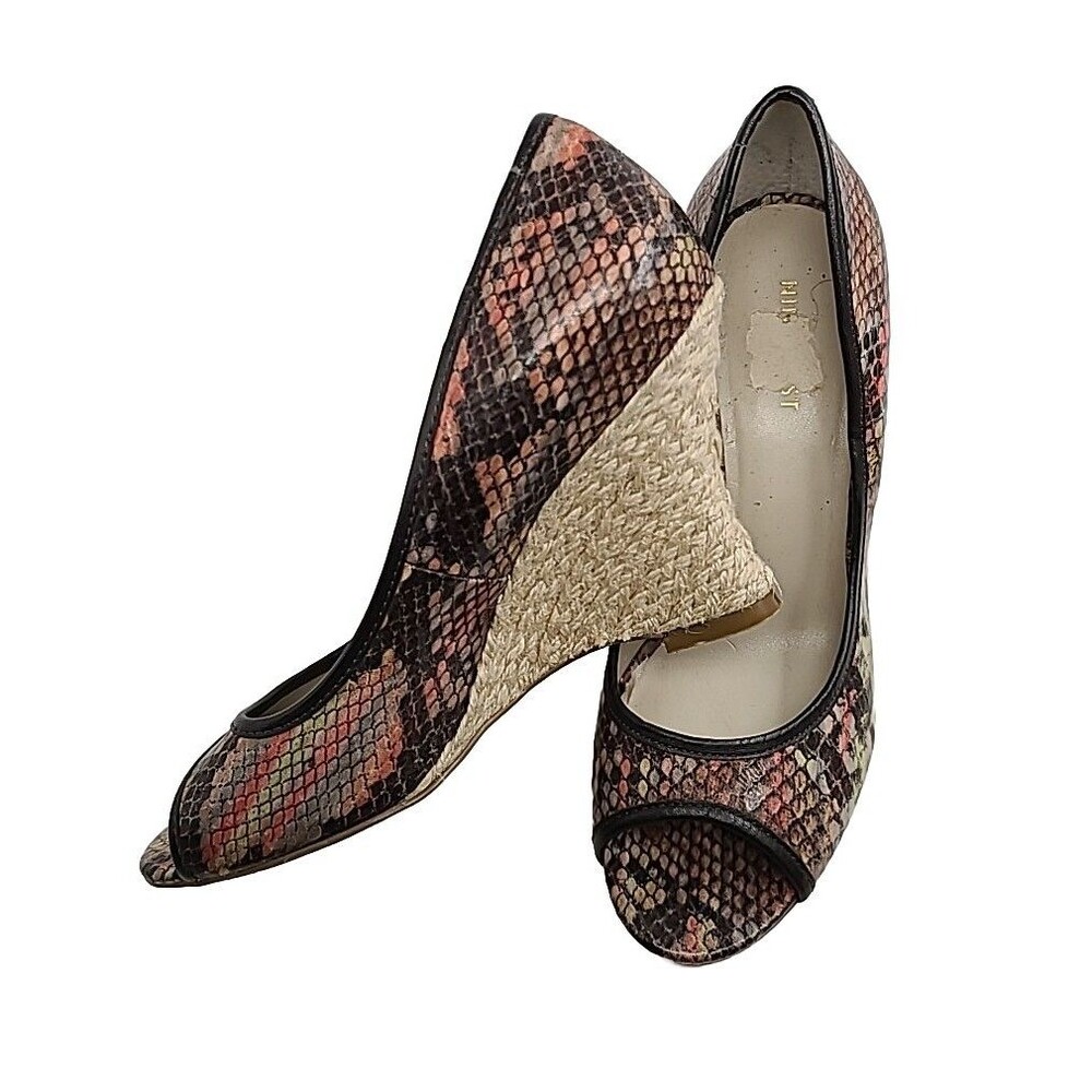 Nine West Jute Wedge Heel Peep Toe Multicolor Snake Print  Shoes Size 7 M